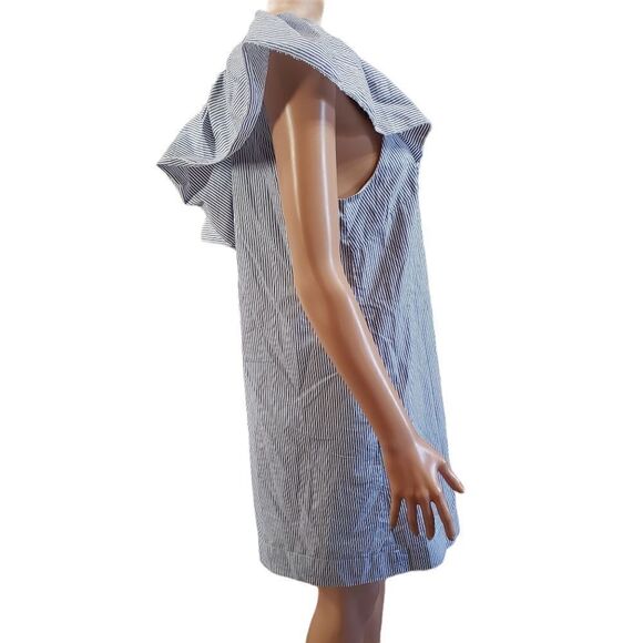 Abercrombie Pinstripe One Shoulder Ruffle Shift Dress MEDIUM - Picture 4 of 14
